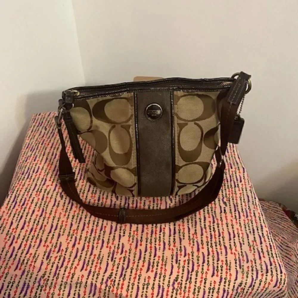 Coach 21905 Signature Stripe Duffle Crossbody Khaki/Brown